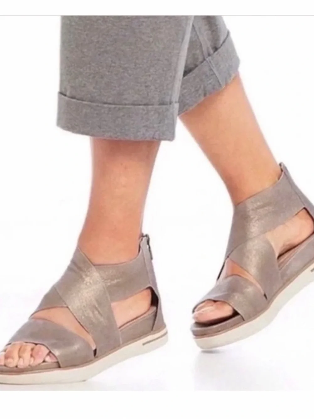 Eileen Fisher Metallic Silver Sport Platform Sandals Size 9 New